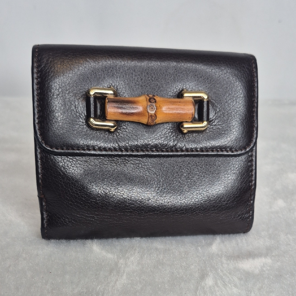 Gucci Dark Brown Bi-Fold Bamboo Leather Wallet - Picture 3 of 17